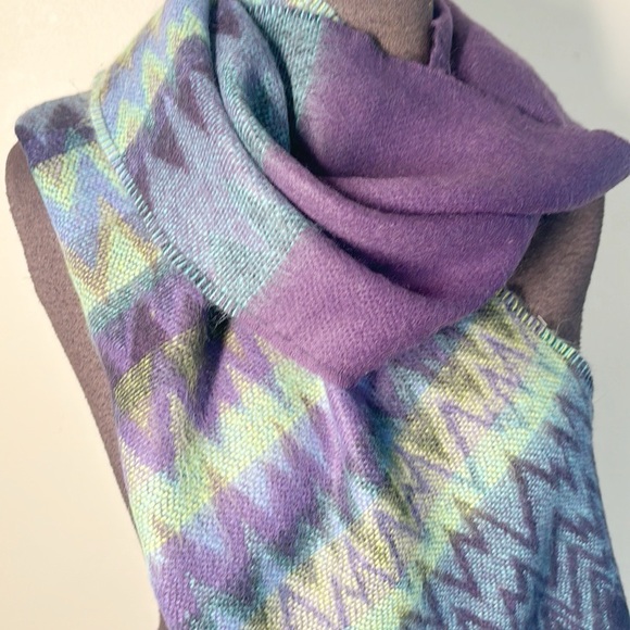 Cashmere Scarf Colorful Zig Zag Fringe - Picture 3 of 7